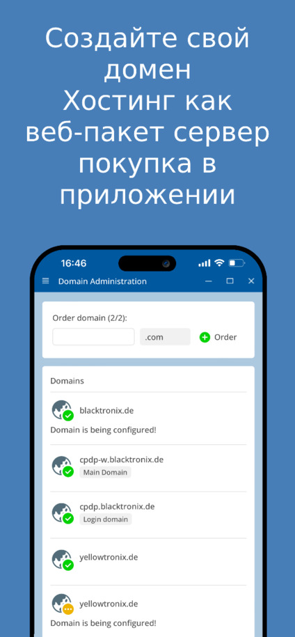Создание и управление собственным доменным именем – скриншот приложения